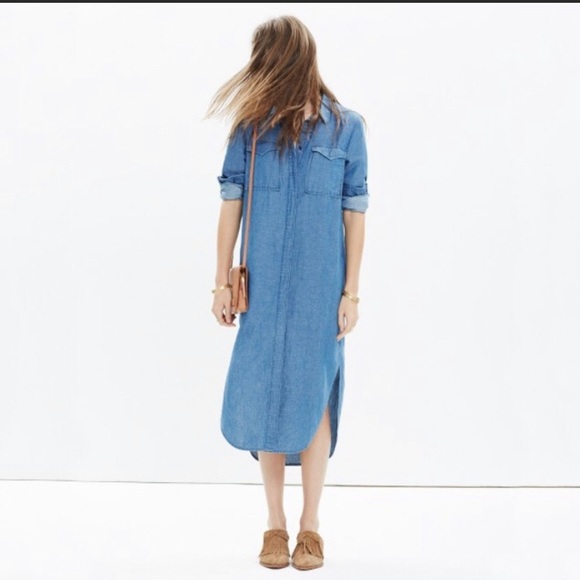Madewell Dresses & Skirts - Madewell chambray denim midi shirtdress Sz L EUC